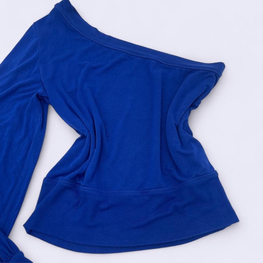 Free People Royal Blue Off the Shoulder One Sleeve Long Sleeve Top - Picture 3 of 4